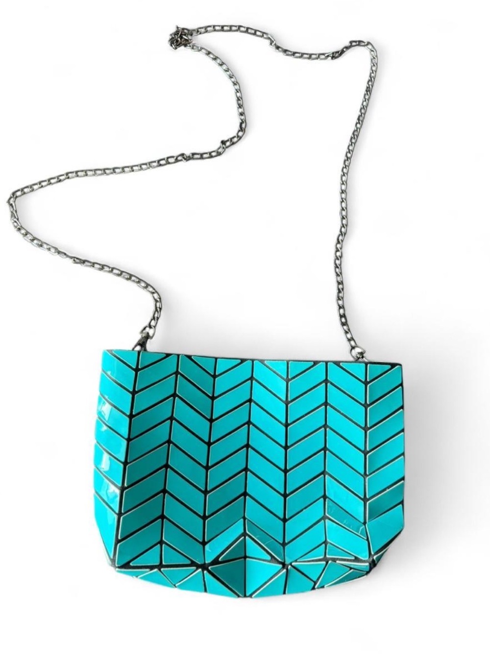 Patrizia Luca Turquoise Geometric Crossbody with Silver Chain